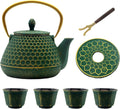 YJX Cast Iron Teapot and Cups Set - Green Hexagon Pattern Teapot