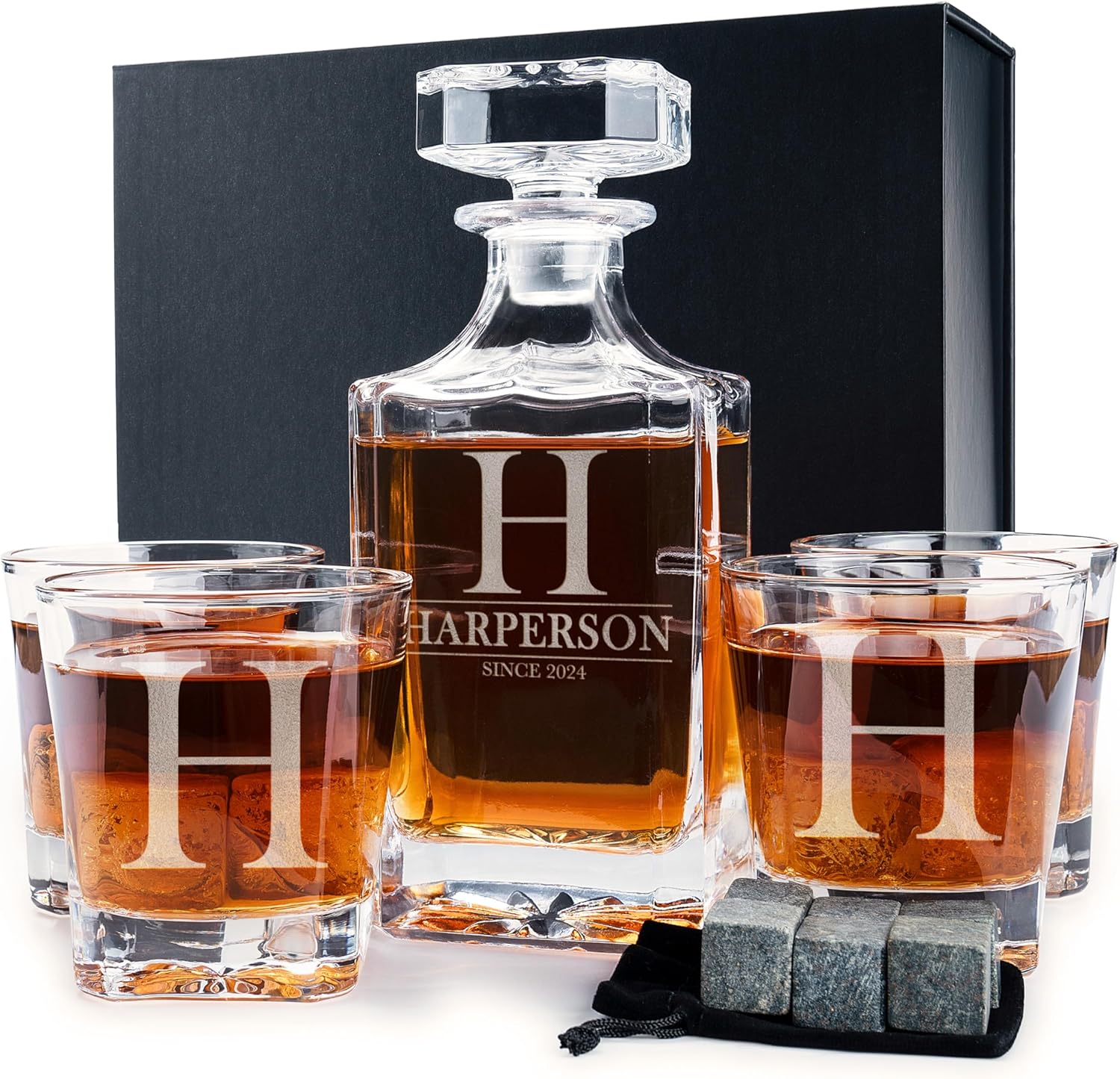 Personalized 5 pc Whiskey Decanter Set with Custom Designs