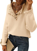 Womens Ruffle Button Down Sweater - Long Sleeve Casual Pullover