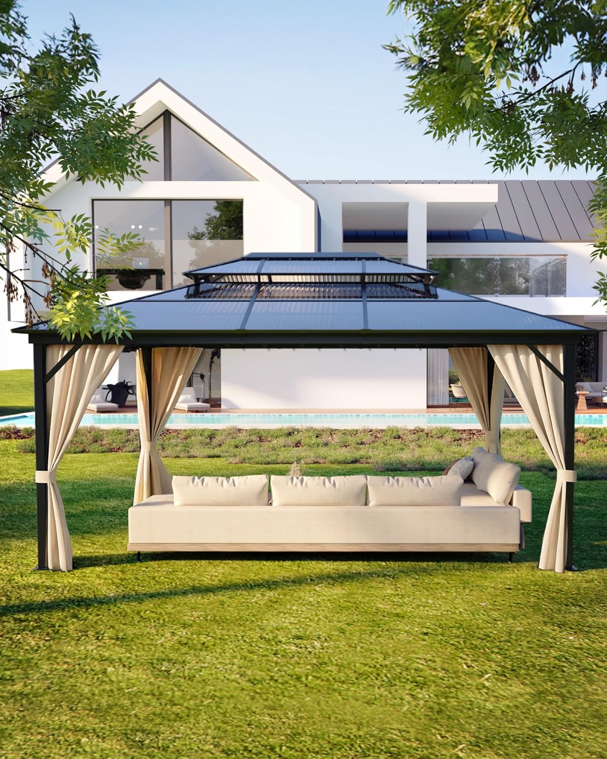 Hard Top Gazebo 10ftx13ft for All Weather with Polycarbonate Roof