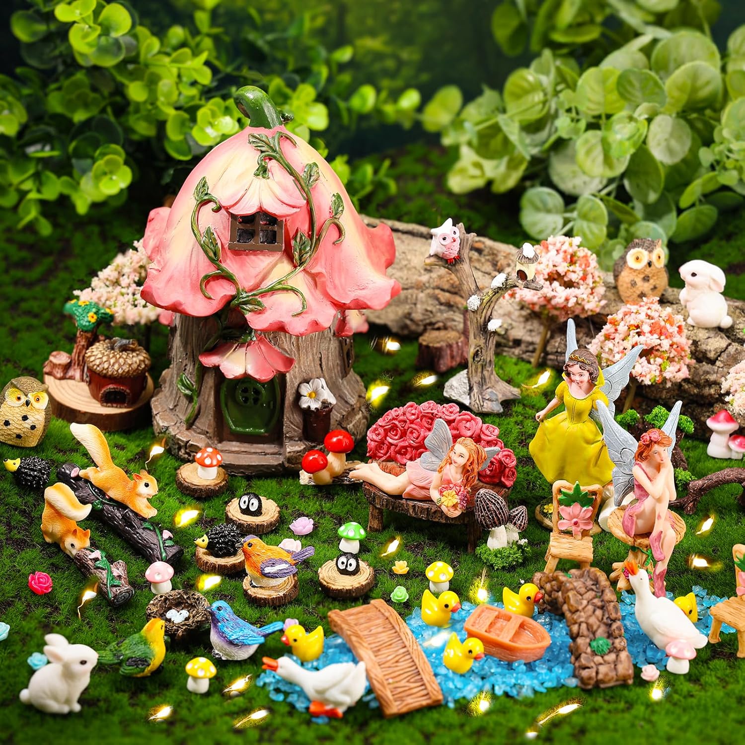 93 Pcs Fairy Garden House Resin Accessories for Miniature Decor