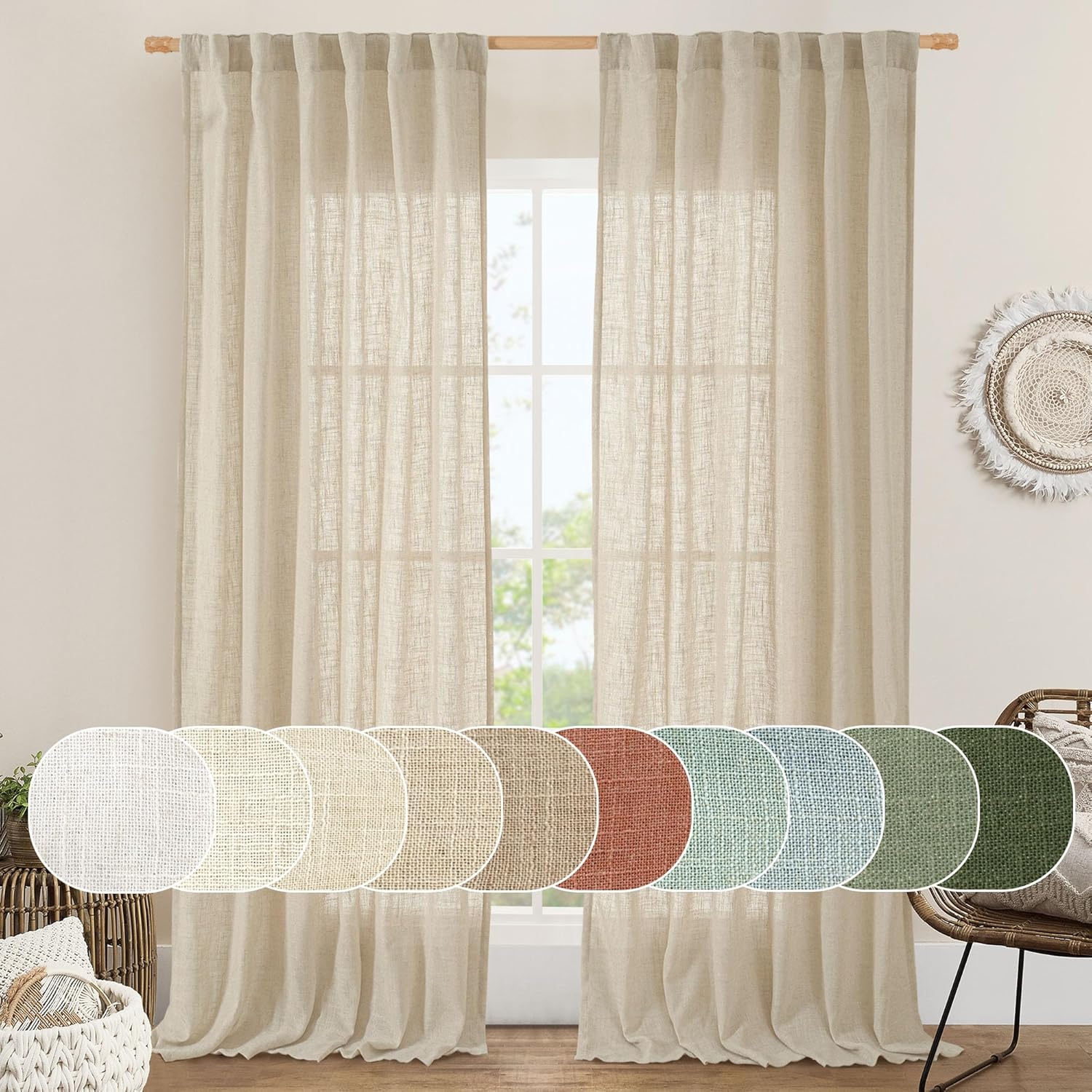 LAMIT Natural Linen Curtains 90 Inch for Elegant Living Spaces