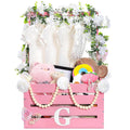Wooden Baby Shower Crate Closet with Handle and Decor - Pink
