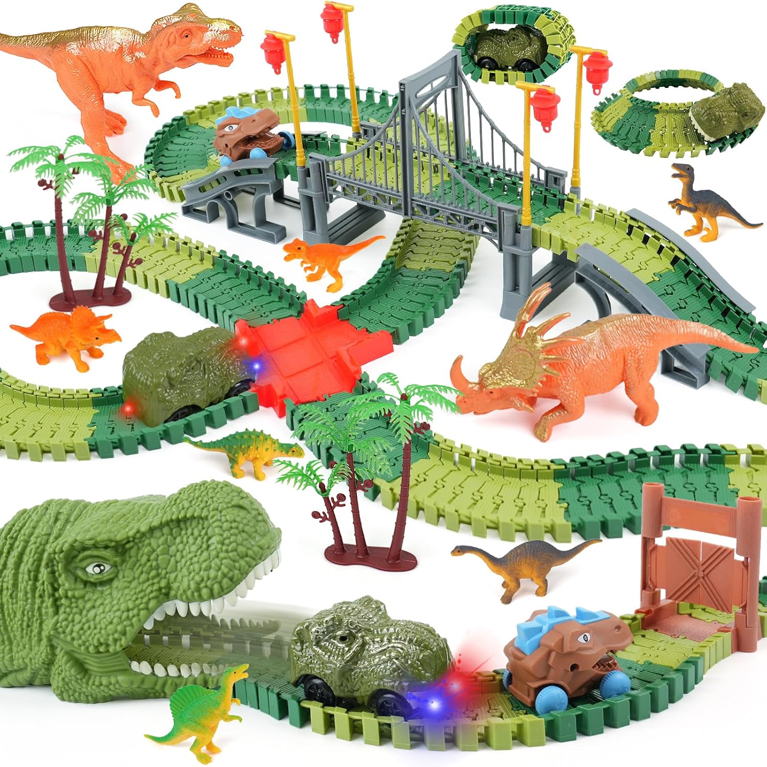 Dinosaur Track Toys for Kids - Flexible Race Car Track Set