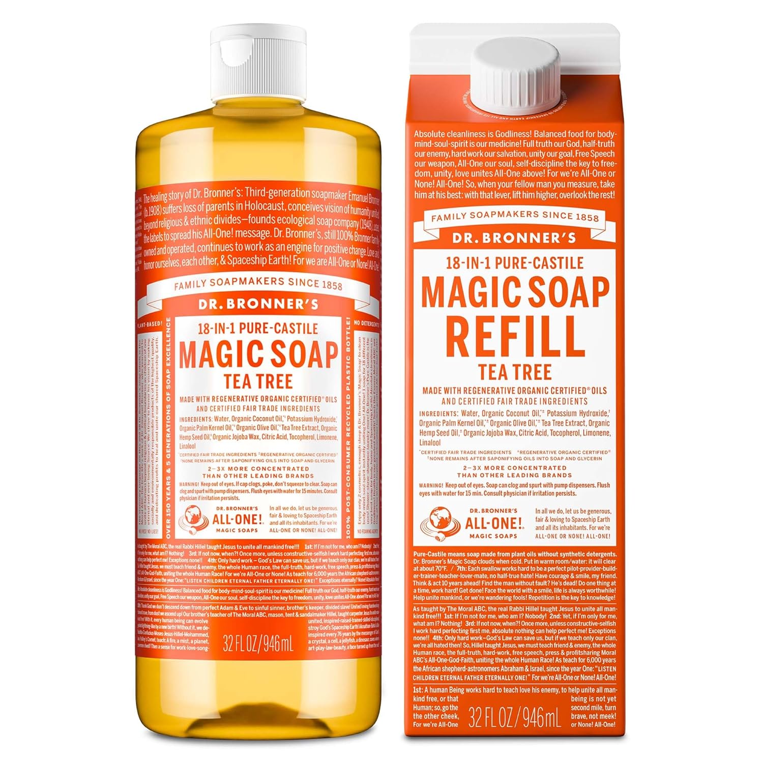 Dr. Bronner's Pure-Castile Magic Soap for Body, Face, Hair & More