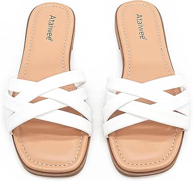 Ataiwee Women's Wide Width Flat Slide Sandals for Summer Style