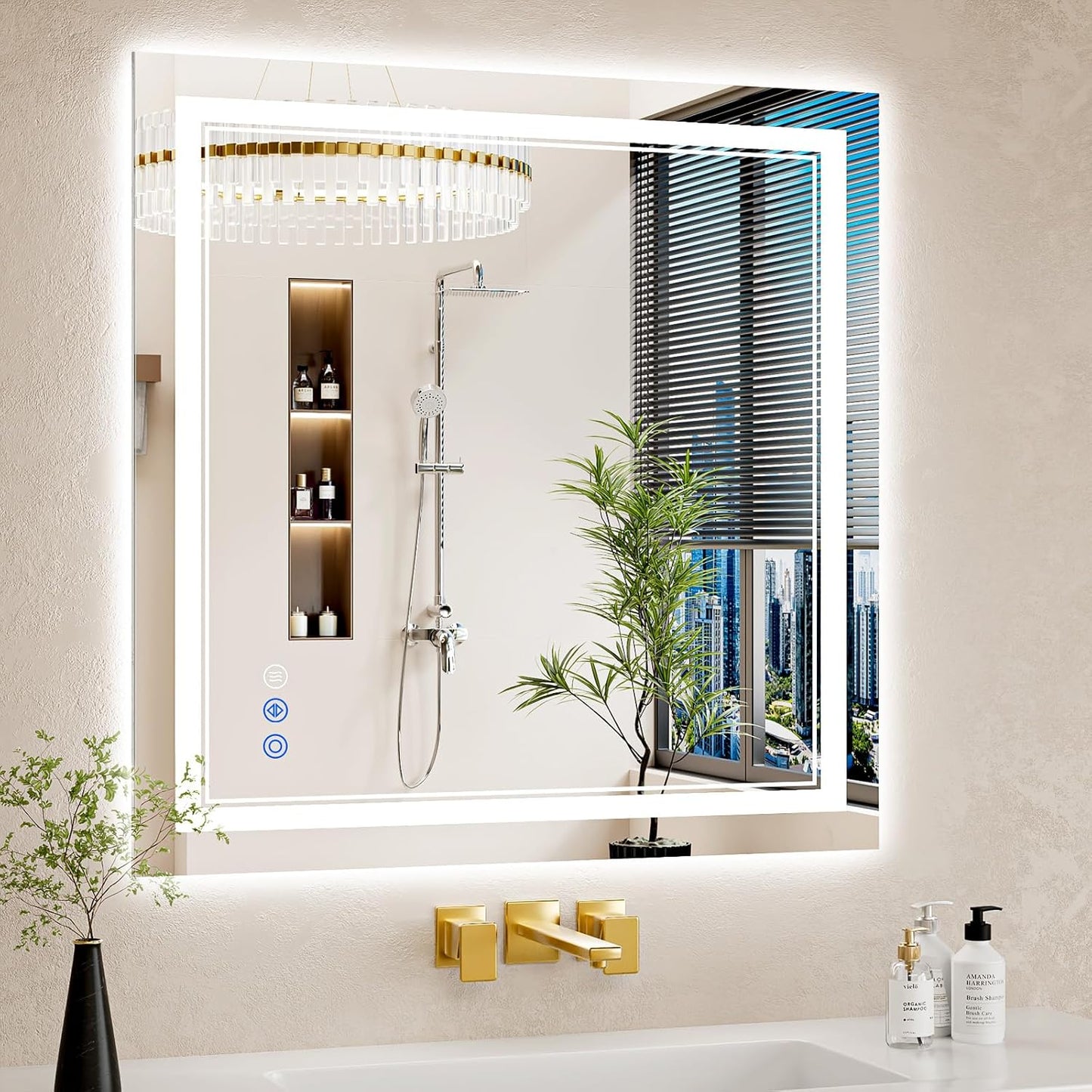 30x30 LED Bathroom Mirror with Lights, Anti-Fog, Dimmable