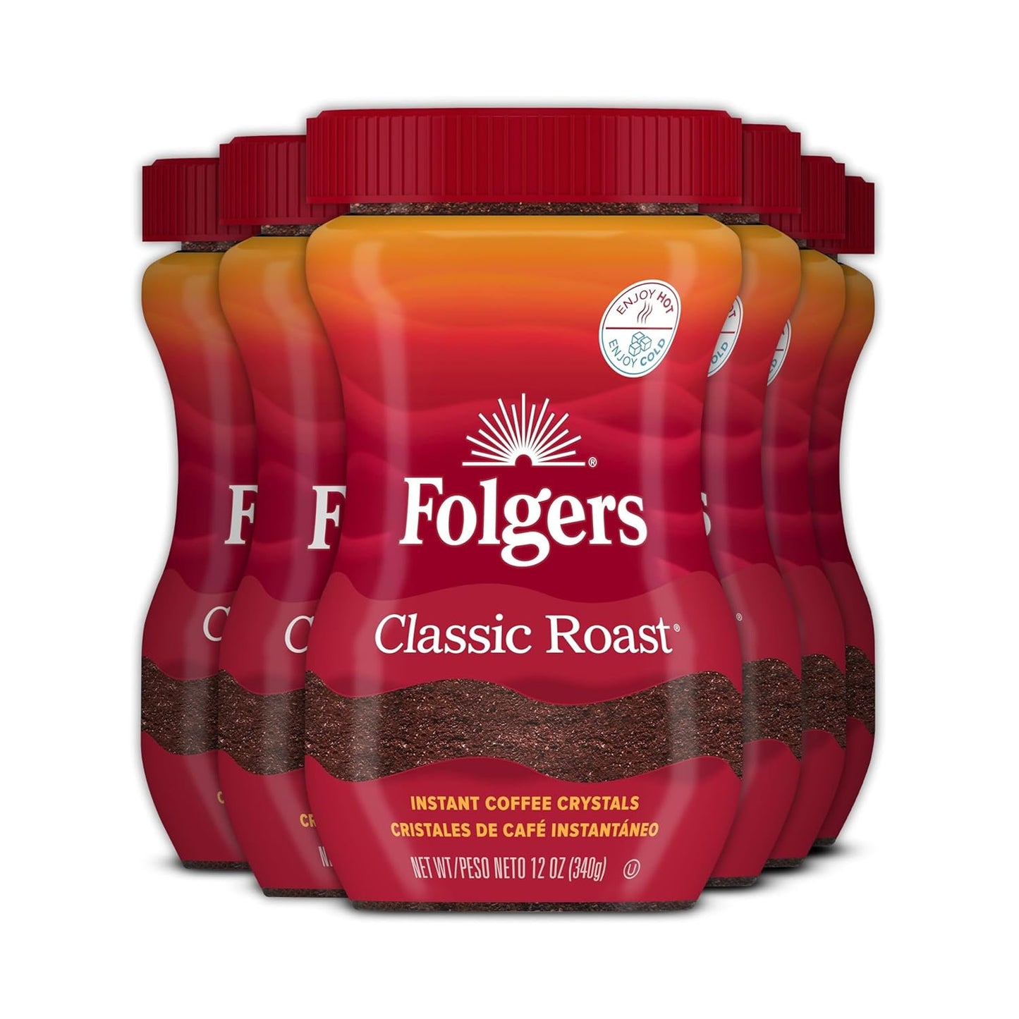 Folgers Classic Roast Instant Coffee Pack of 6 for Smooth Flavor