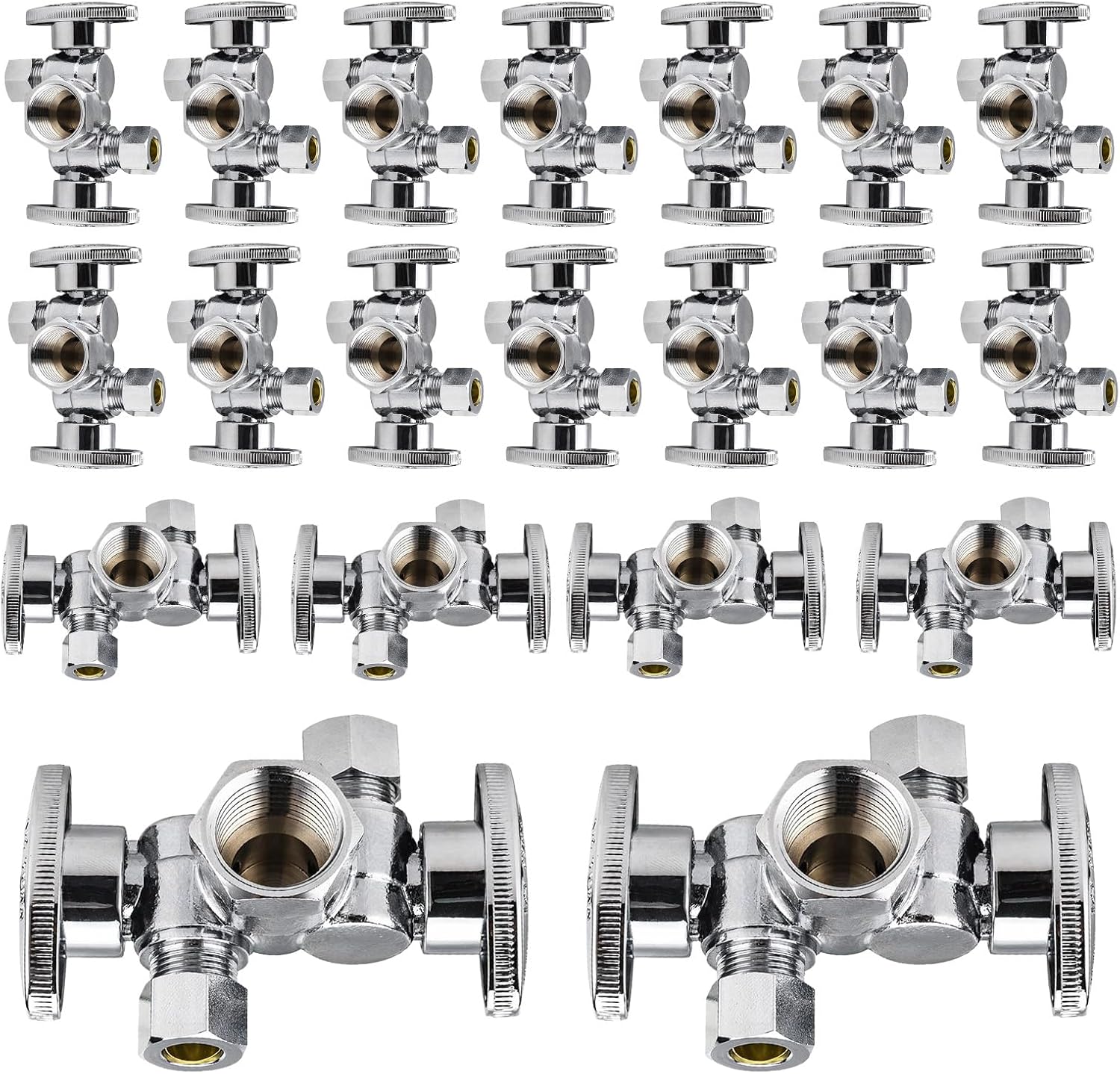 20-Pack 1/4 Turn Dual Compression Outlet Angle Stop Valve Set