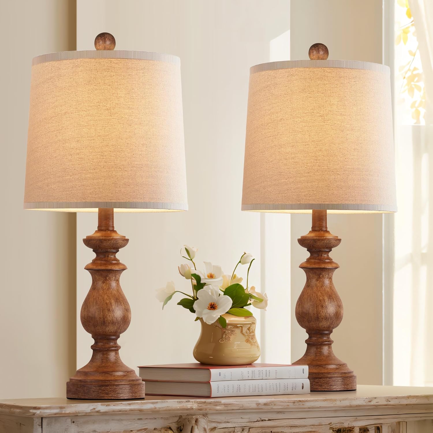 PARTPHONER Rustic Farmhouse Table Lamp Set of 2 for Home