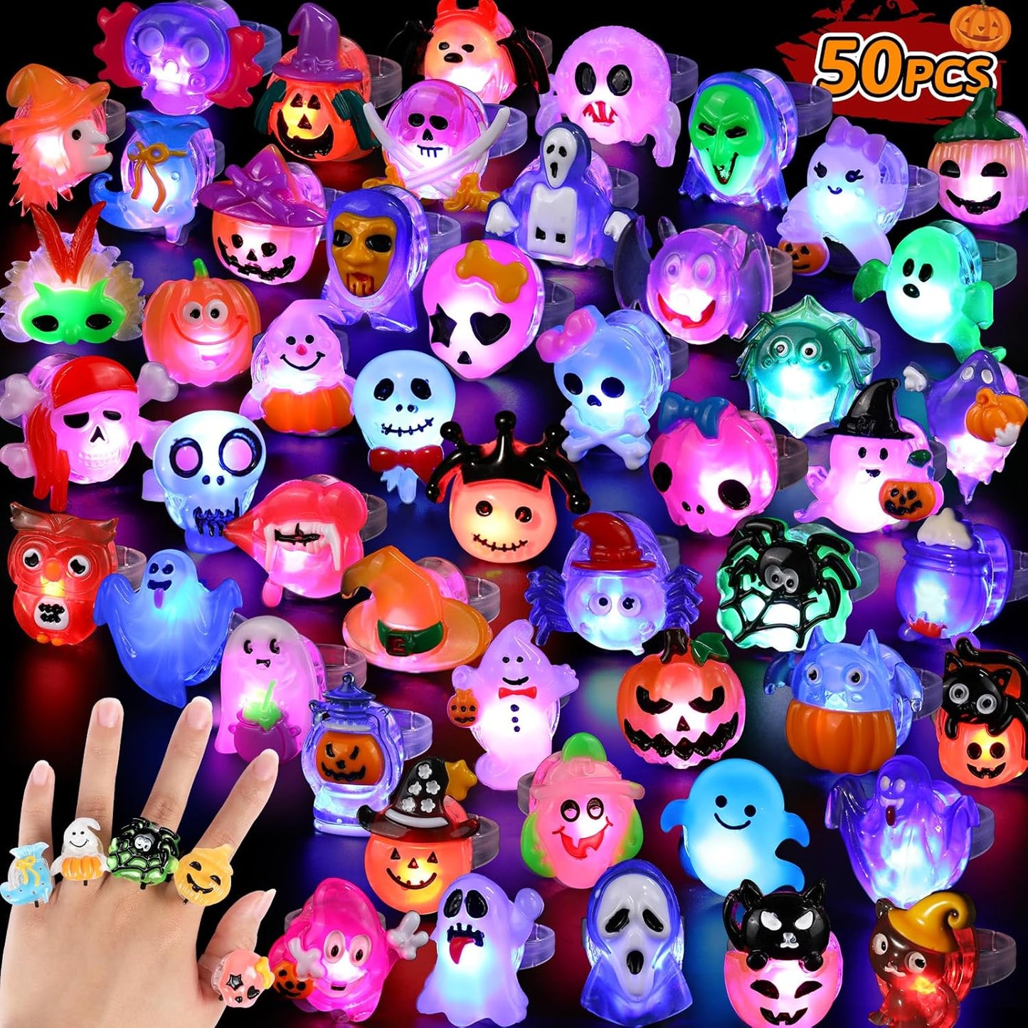 50 Pcs Light Up Halloween Treats Toys for Kids Party Favors