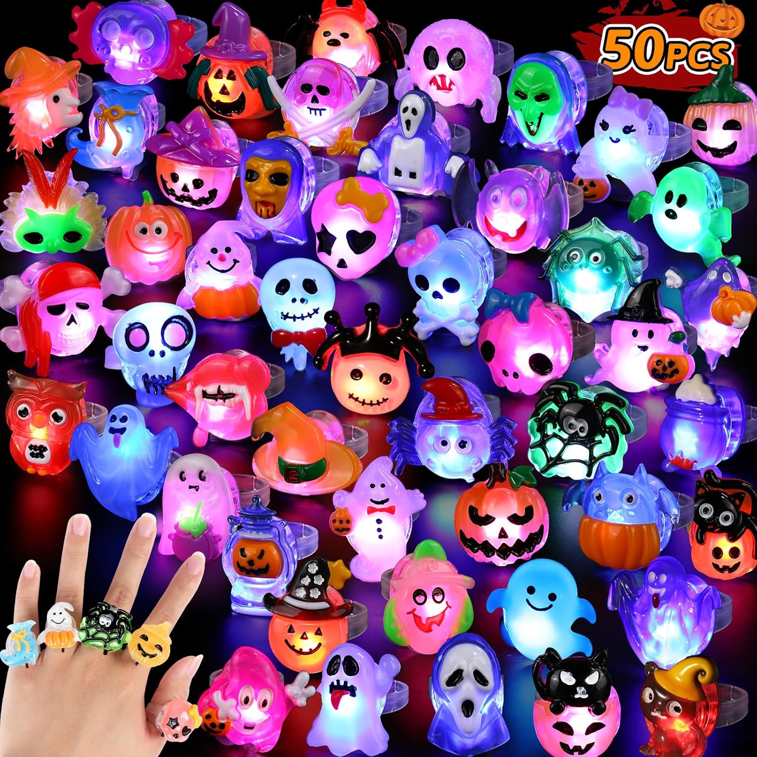 50 Pcs Light Up Halloween Treats Toys for Kids Party Favors