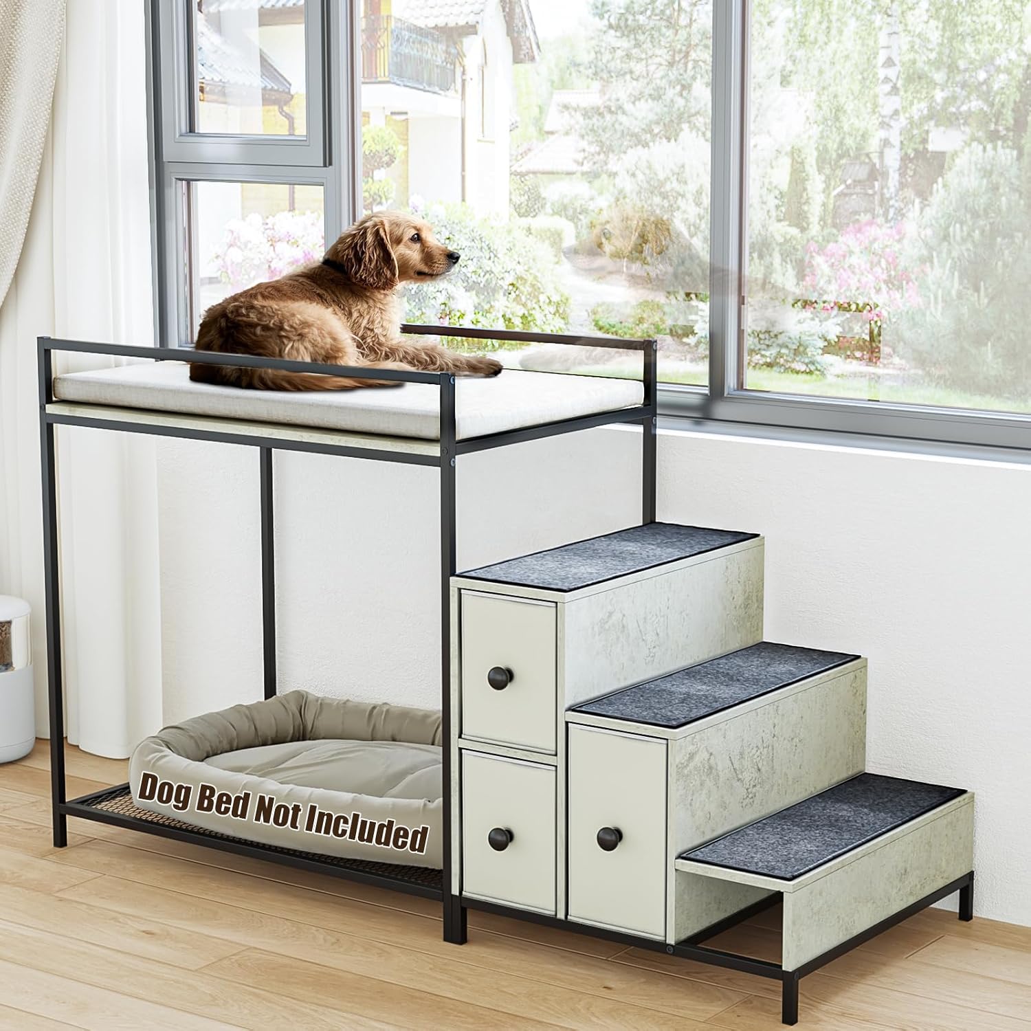 LEMBERI Pet Bunk Bed with Stairs and Storage for Dogs and Cats