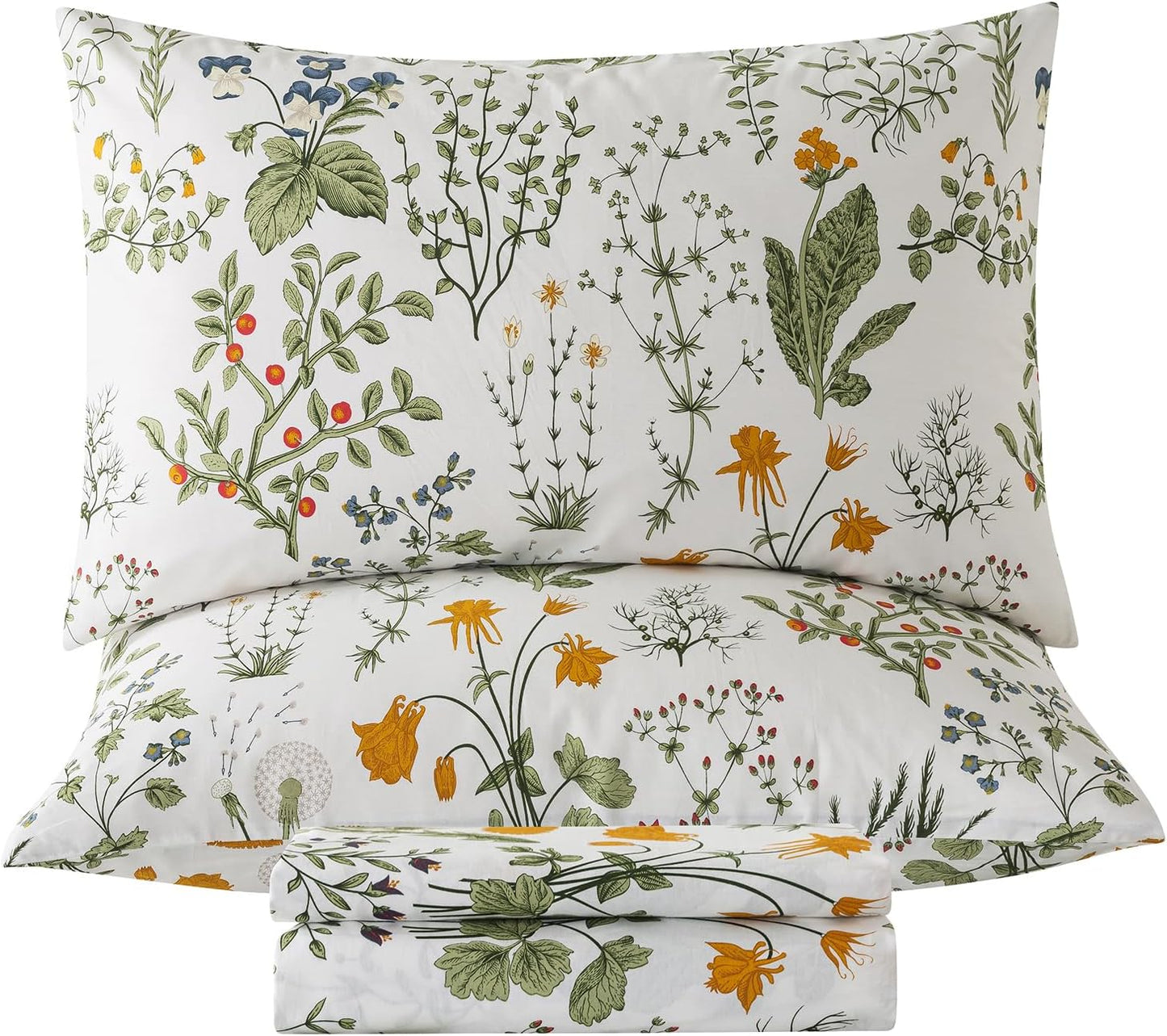 Zusbest King Size Sheets 100% Percale Cotton Floral Design