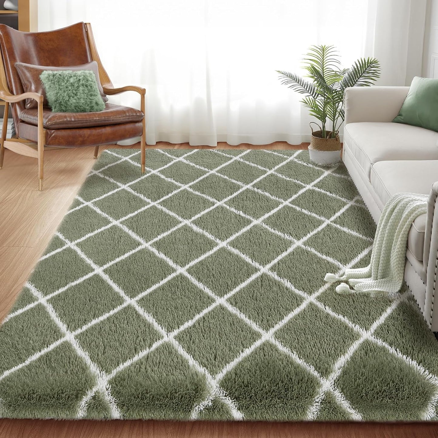 Fluffy Rug for Bedroom, 5X7Feet Anti-Skid High Pile Decor
