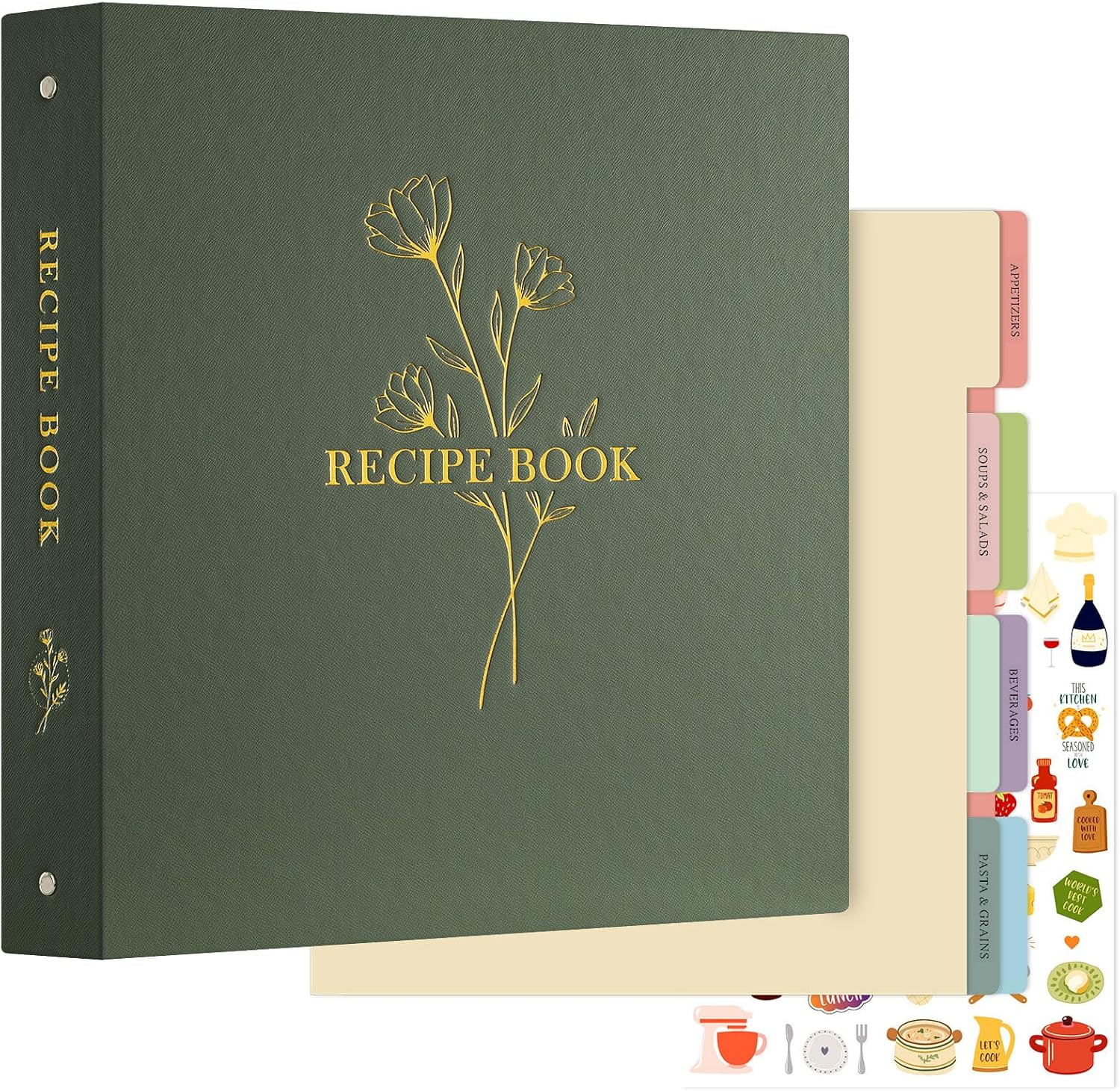 Unique Recipe Binder with 116 Family Recipes and Dividers