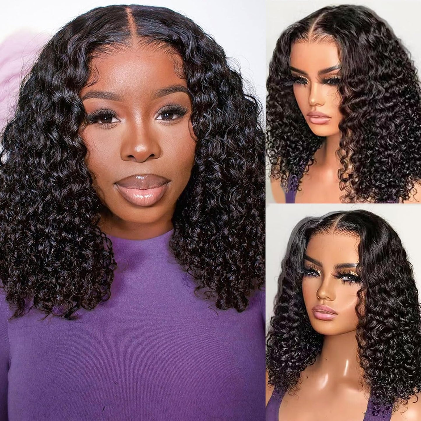 Deep Wave BOB Wig Human Hair 14 Inch Curly Lace Front Wigs