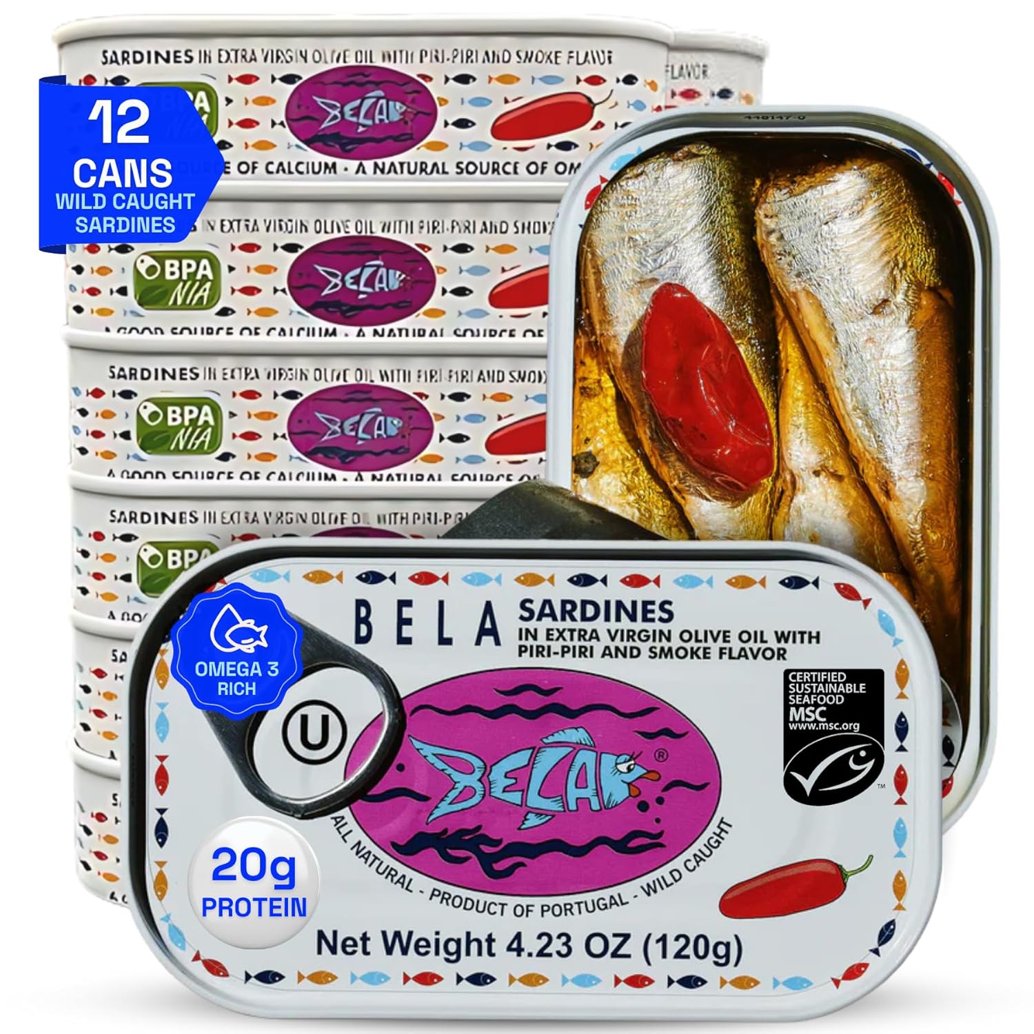 BELA Wild Caught Portuguese Sardines in Piri Piri Oil - 12 Pack