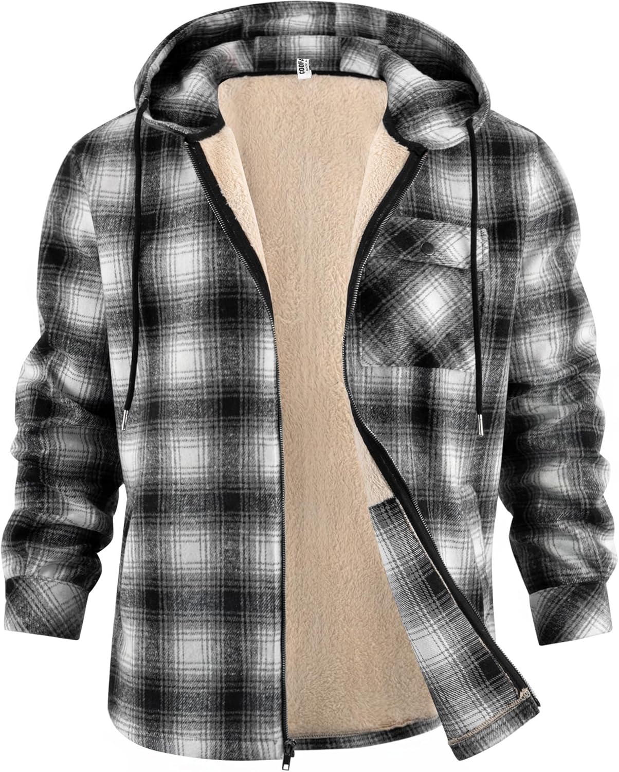 Men's Flannel Fleece Jacket - Soft Warm Sherpa Lined Hoodie