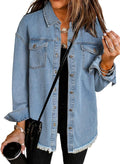 Women's Oversized Denim Jacket Casual Long Sleeve Distressed Jean