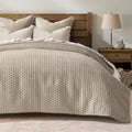 Velvet Quilt Set Queen Size in Light Taupe - Soft Cross-Stitch