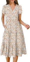 ANRABESS Women's V Neck Midi Dress - Flowy Tiered Casual Fit