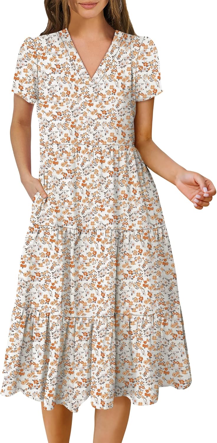 ANRABESS Women's Summer Casual V Neck Midi Dress for 2025