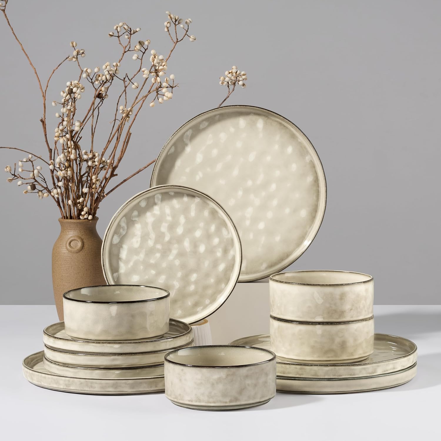 HaWare Dinnerware Sets - 12-Piece Stoneware Dish Set for 4