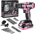 Power Drill Cordless DEKO PRO Pink 20V Drill Set - Lightweight