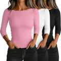 Riyiper 3 Pack Women's 3/4 Sleeve Ribbed Boat Neck Tops - Comfortable
