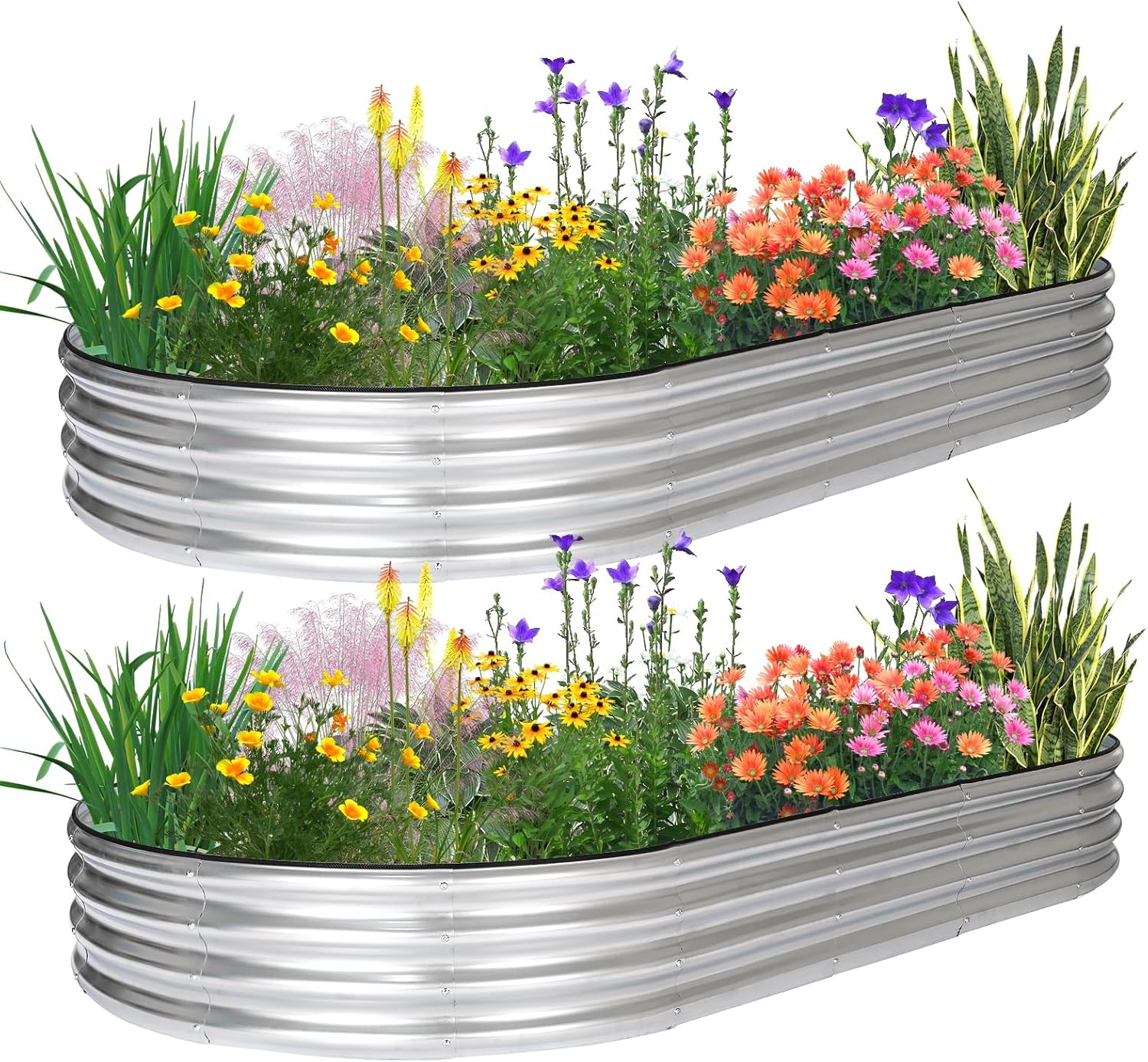 JERIA 2 Pcs 841ft Oval Raised Garden Bed for Outdoor Gardening