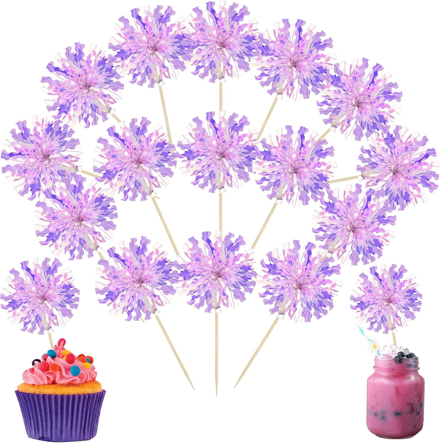 Ephlyn Sparkle Firework Cupcake Toppers - Purple Glam for Every Celebration