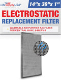 14x30x1 Electrostatic Air Filter MERV 8 - Washable, Reusable