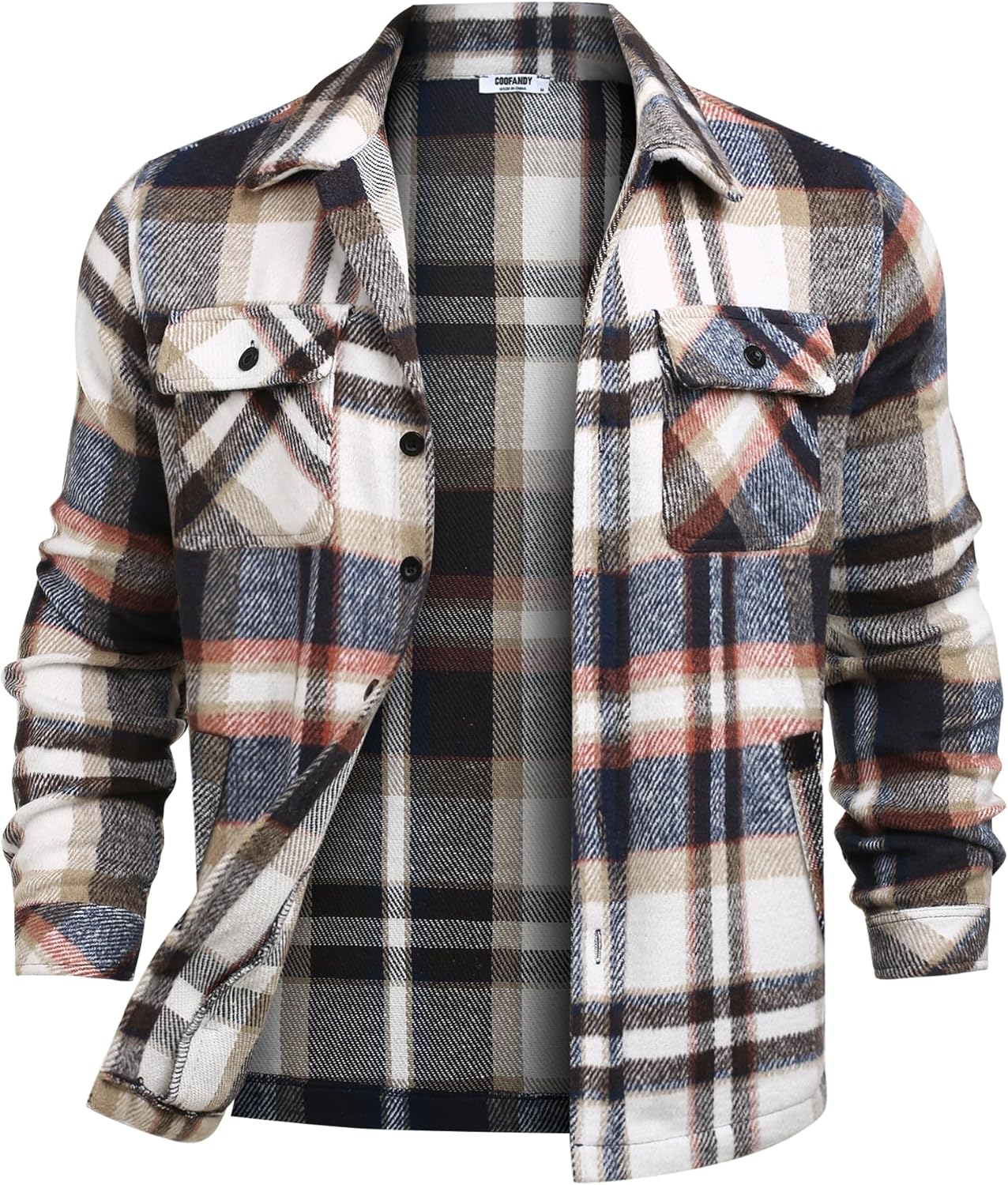 Men's Flannel Jacket Fleece Shacket for Warm Fall Outwear