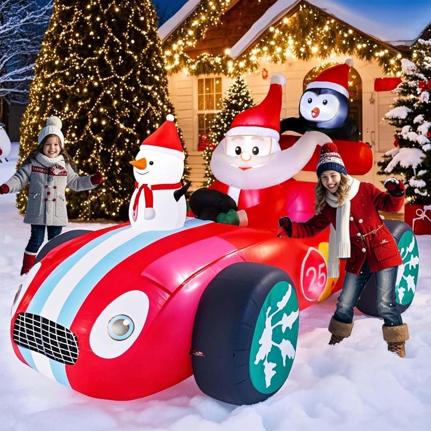 8FT Christmas Santa Monster Truck Inflatable for Holiday Decor