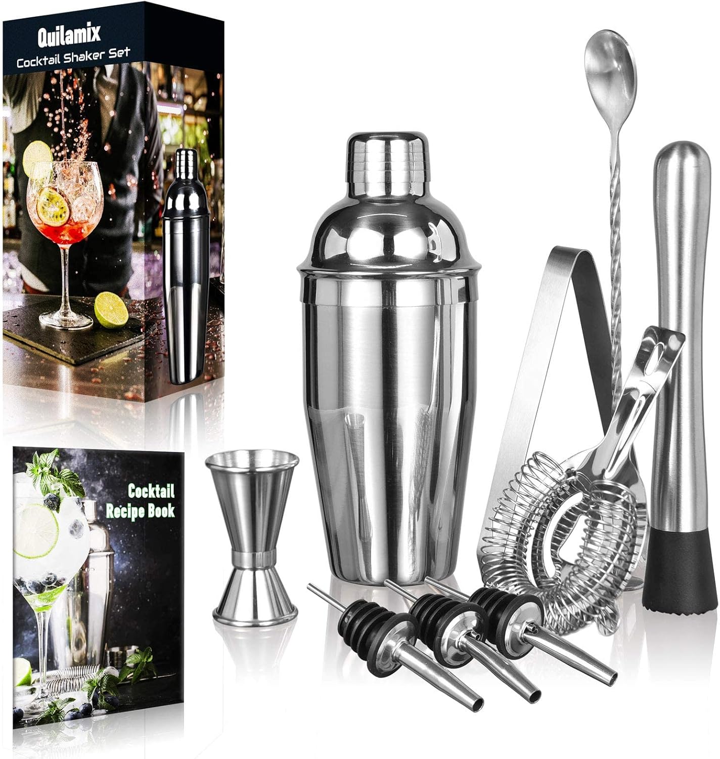 Mix Like a Pro with 9 Piece Cocktail Shaker Set - Quilamix