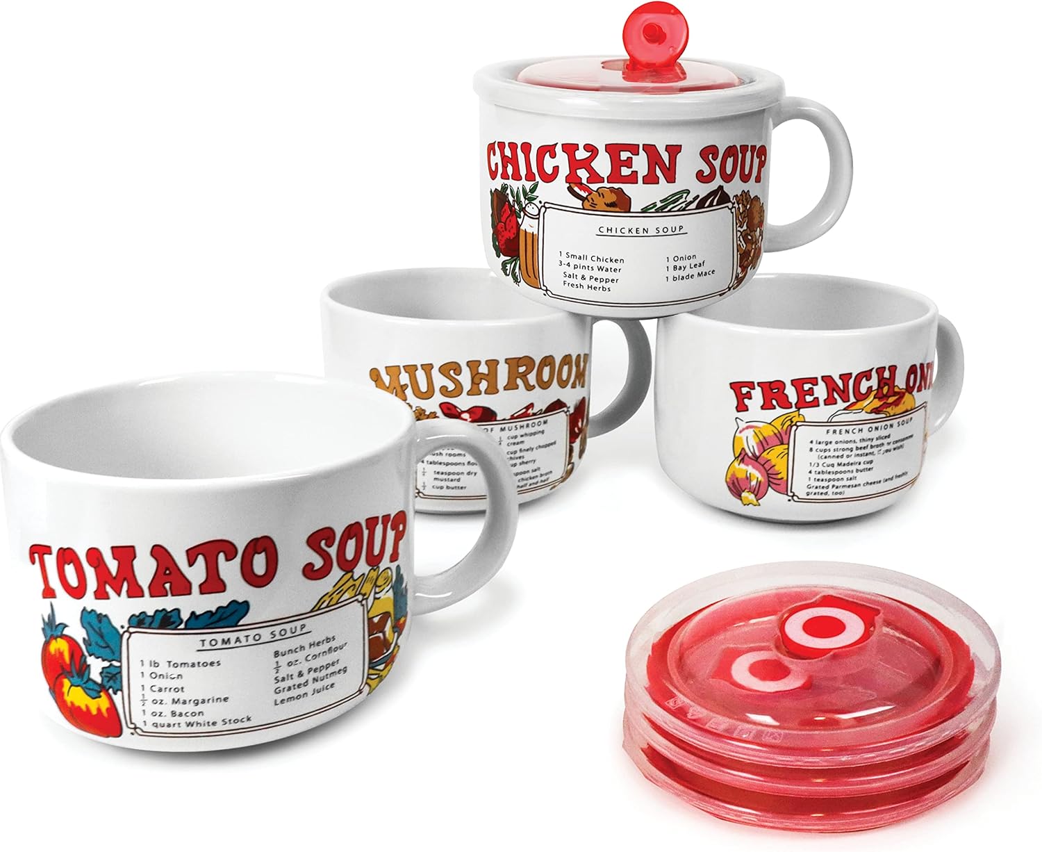 Retro Soup Bowls with Lids - 4 Pack for Soup and Cereal