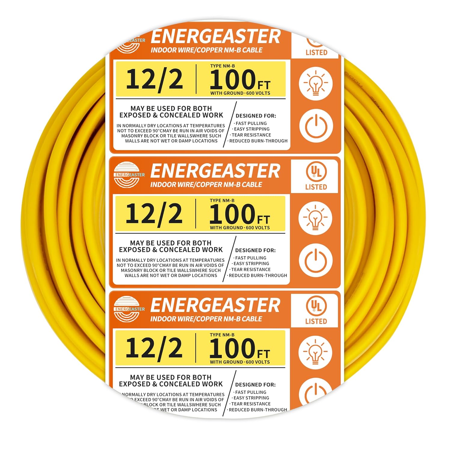 Solid Indoor 12/2 NMB Cable 100ft Coil for Electrical Wiring