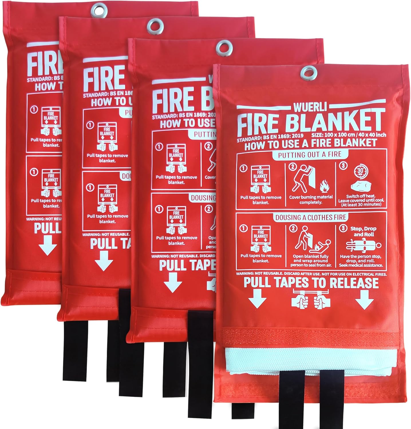 WUERLI Emergency Fire Blanket 4 Pack - Home & Kitchen Safety