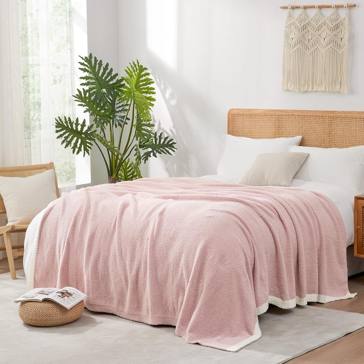 Snuggle Sac Pink Bedding Blankets Queen Size Cozy Knit Throw