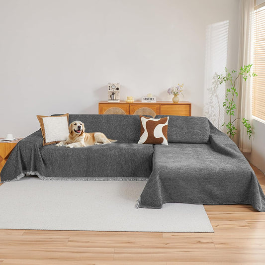 MYSKY HOME Couch Cover for Sectional Sofa - Dark Grey Protector