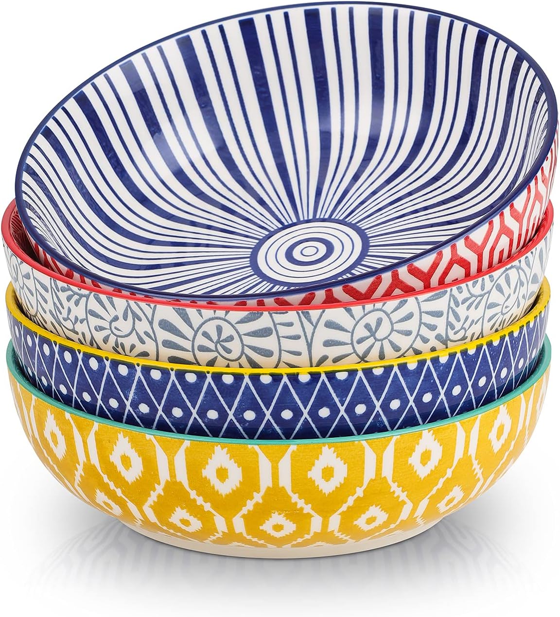 Selamica Ceramic Large Pasta Bowls Set of 4, 8 inch Vibrant Colors