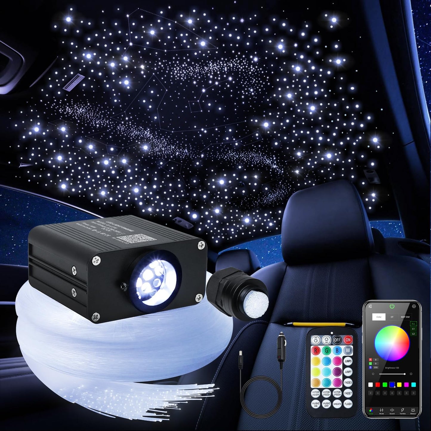 Car Home Starlight Headliner Kit with Twinkle & Sound Activation