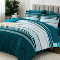 Teal Queen Comforter Set 7 Pieces - Soft Microfiber Striped Bedding