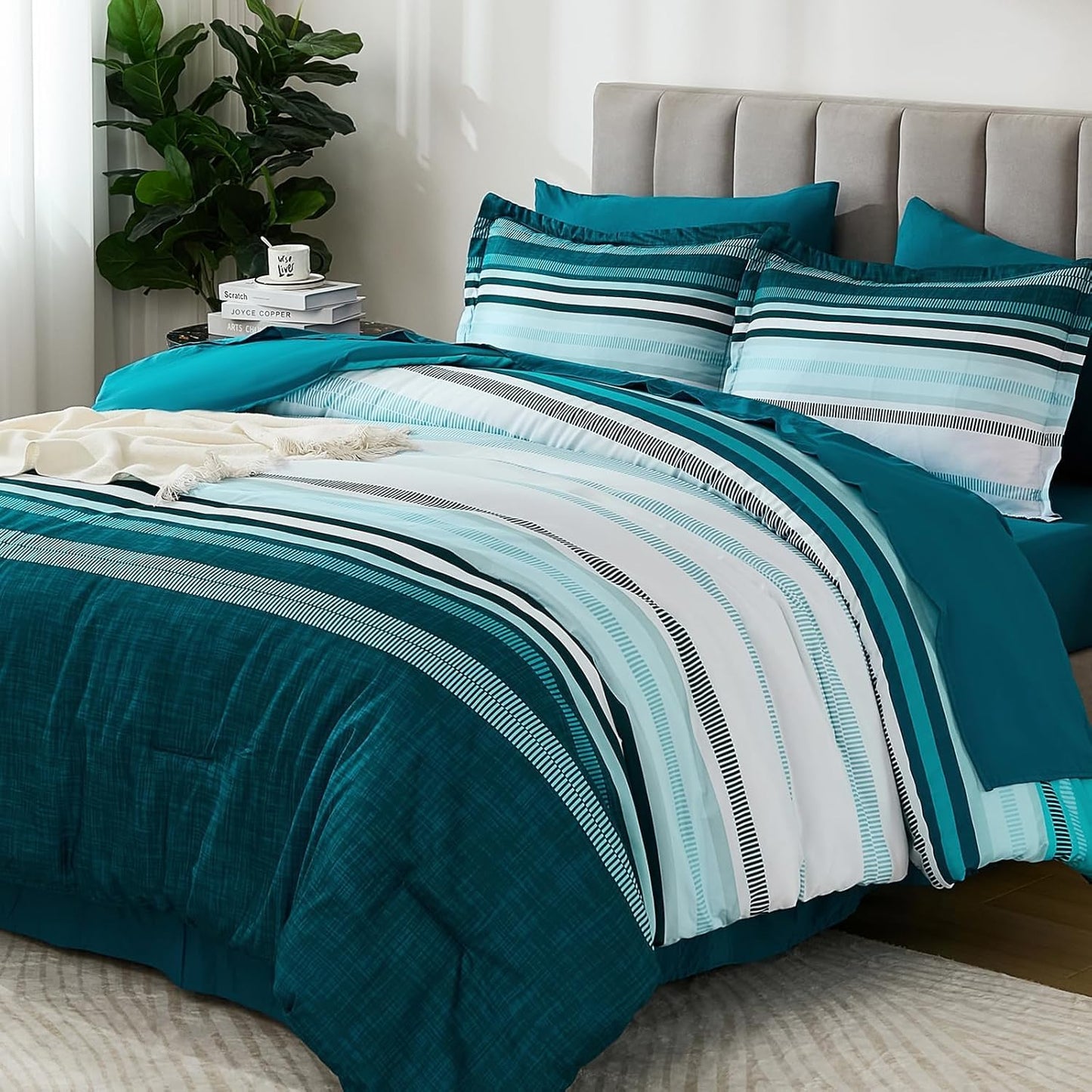 Dobuyly Teal Queen Comforter Set 7 Pieces for Cozy Bedrooms