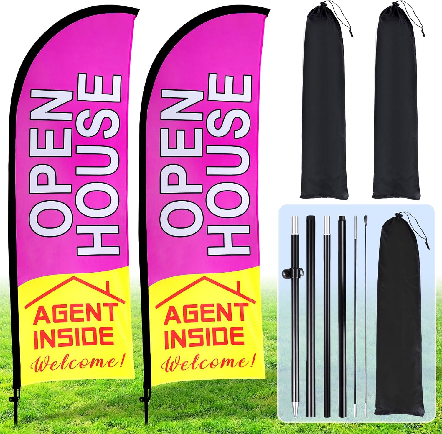 Open House Flags Signs for Real Estate Agents - 2 Pack Set