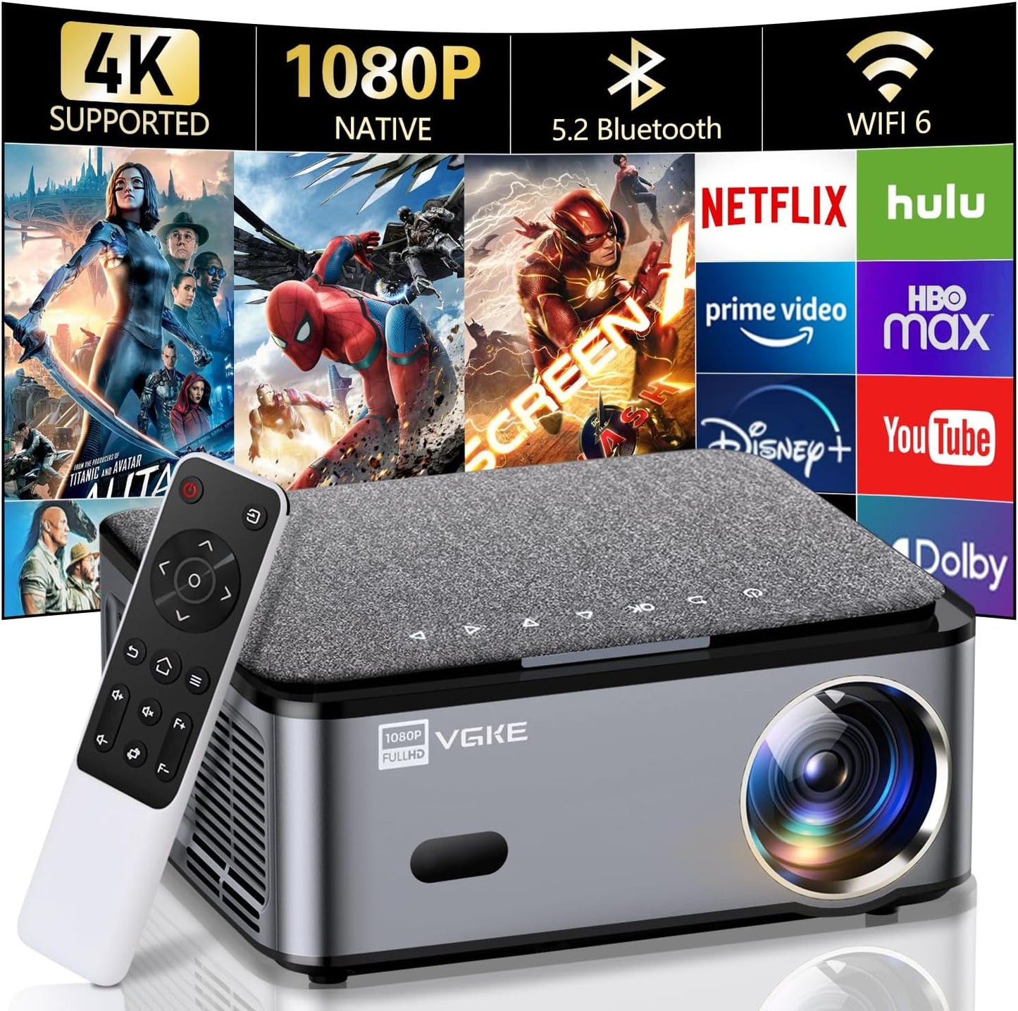 1080P Smart 4K Projector with WiFi & Bluetooth