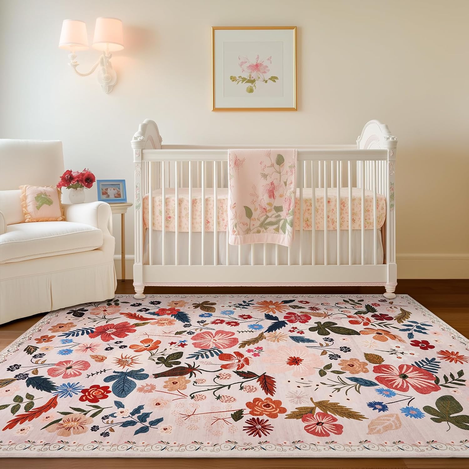 Boho Floral Area Rugs 5x7 Soft Washable Stain Resistant Indoor