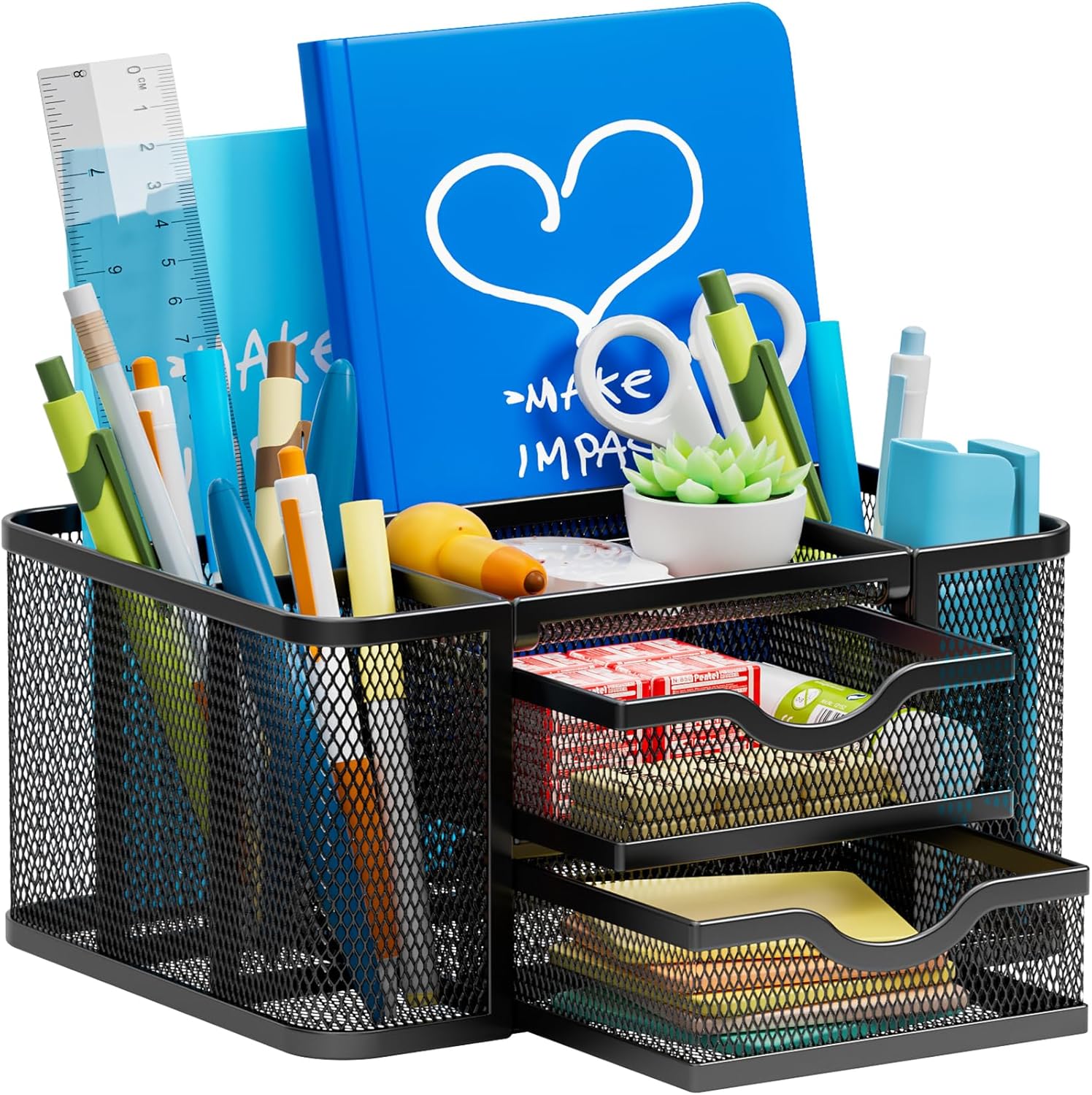 Marbrasse Mesh Desk Organizer with 2 Drawers - Efficient Desk Storage