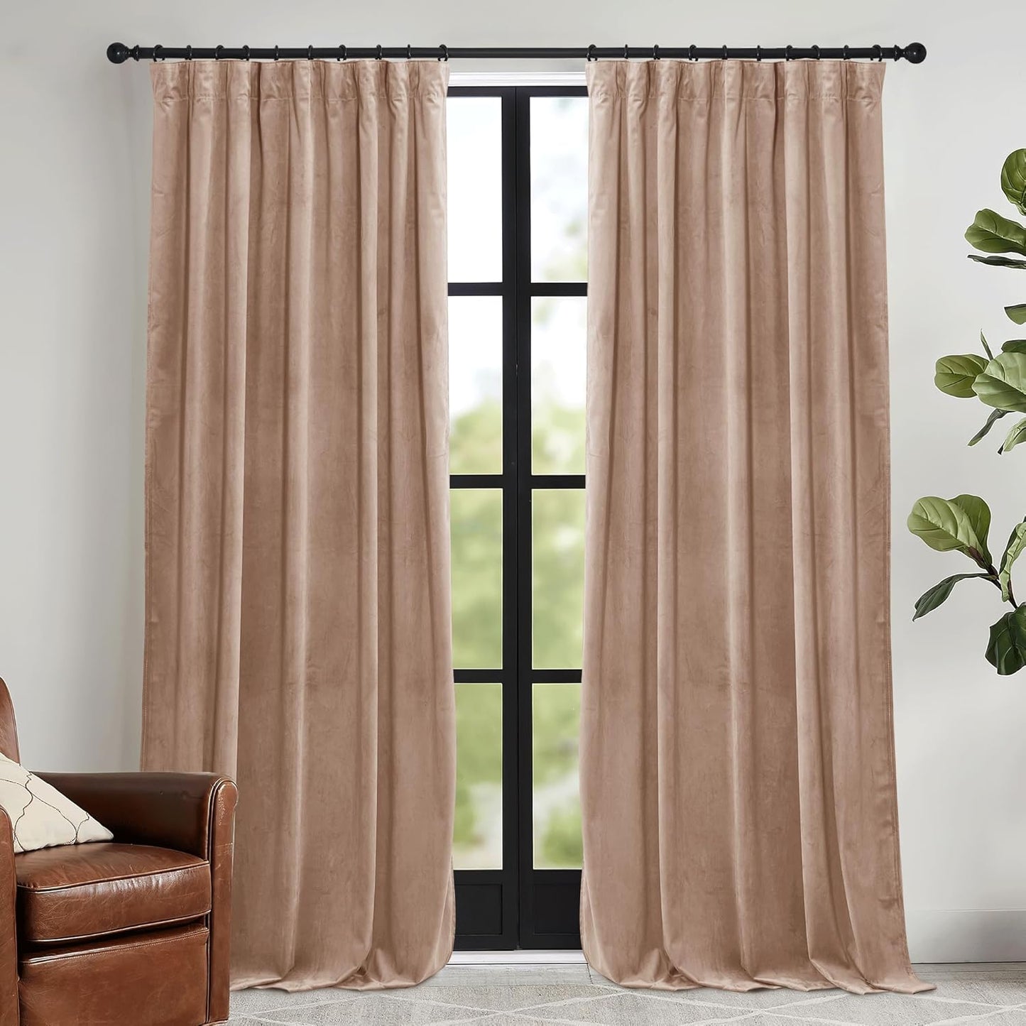 RYB HOME Blush Velvet Curtains for Thermal Insulation & Privacy